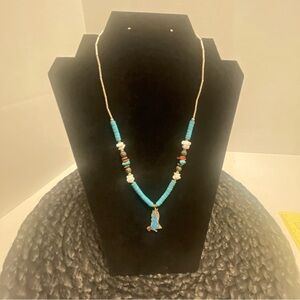 Turquoise and Silver Beaded Necklace with eagle